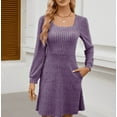 thumbnail image 5 of Womens Knit Sweater Dress with Pockets Square Neck Long Sleeve Dresses, 5 of 6