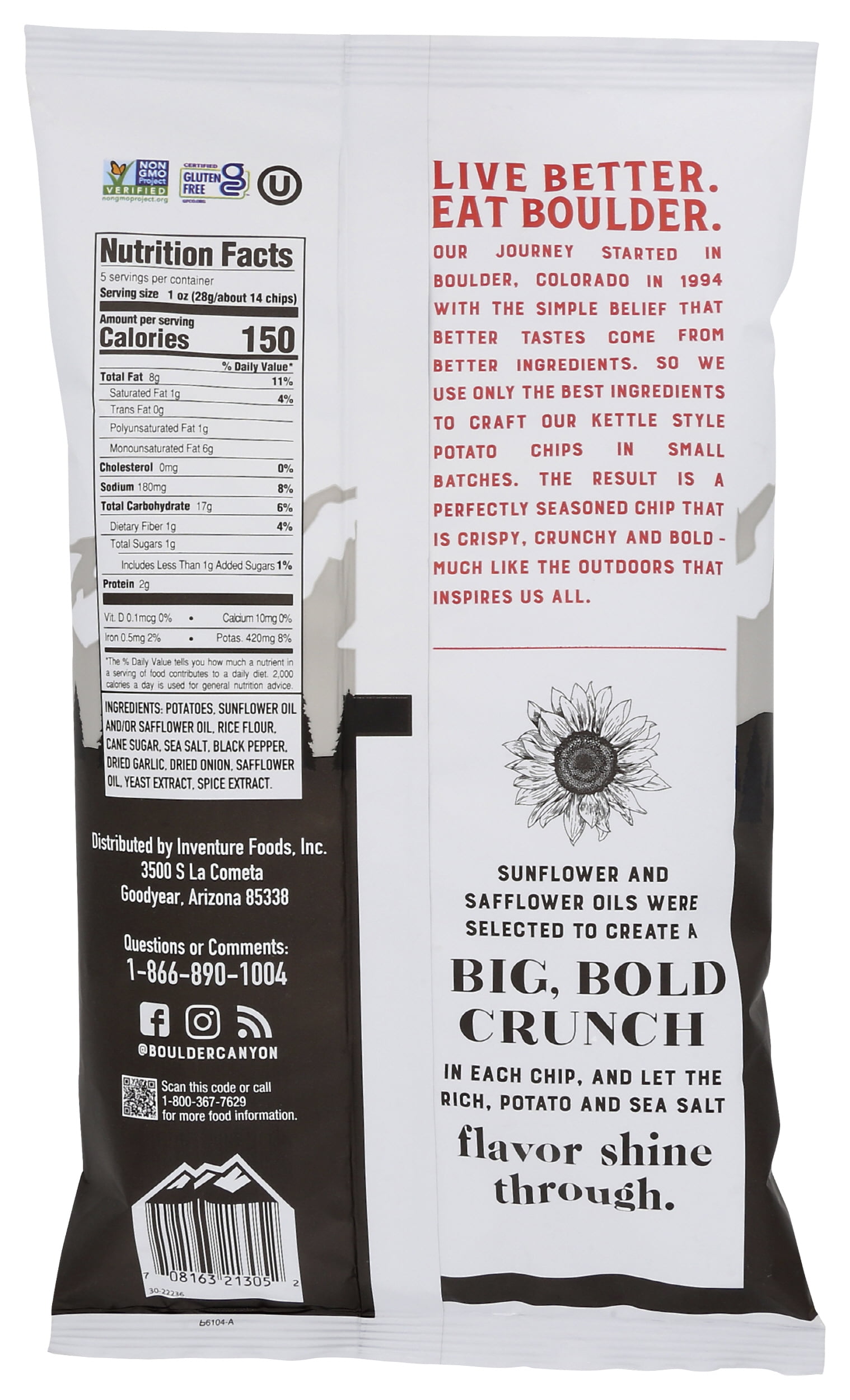 Pack of 12, Boulder Canyon Sea Salt and Cracked Pepper Kettle Chips, 5 oz