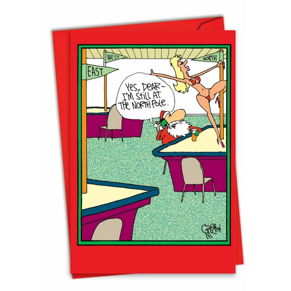 NobleWorks Funny Christmas Greeting Card with 5 x 7 Inch Envelope (1 Card) Merry Christmas Holiday North Pole 1406