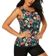 thumbnail image 2 of Xecao Green Tropical Leaves print women's scoop neck, loose-fit workout tank tops for the gym., 2 of 9