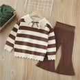 thumbnail image 2 of Mercatoo Toddler Girls Fall Winter Set Knitted Striped Doll Collar Shirt and Ribbing Long Pant Outfit Kids Girls Casual Clothes, 2 of 4