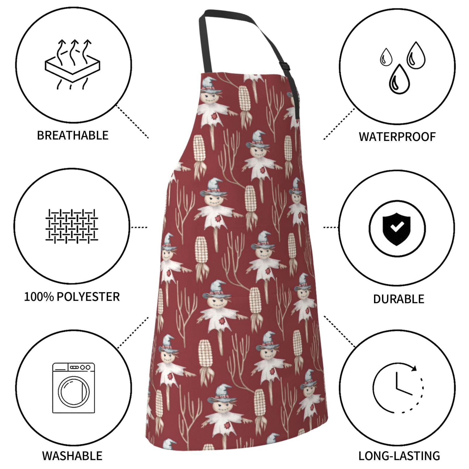 Naloa Autumn Scarecrow Harvest Joy Apron Kitchen Aprons with Pockets for Women Men Chef