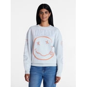 Nirvana Women's Smiley Crewneck Graphic Sweatshirt with Long Sleeves, Sizes XXS-XXL