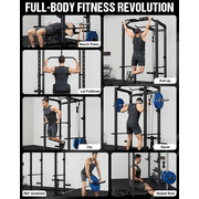 2000LBS Power Cage Squat Rack with LAT Pulldown System, Multi-Function Weight Cage Strength Training Machine, Home Gym Workout Cage with Multiple Attachments for Garage & Home Fitness