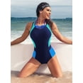 thumbnail image 5 of Attraco Women Athletic One Piece Swimsuit Color Block Bathing Suit Racerback Swimwear, 5 of 6