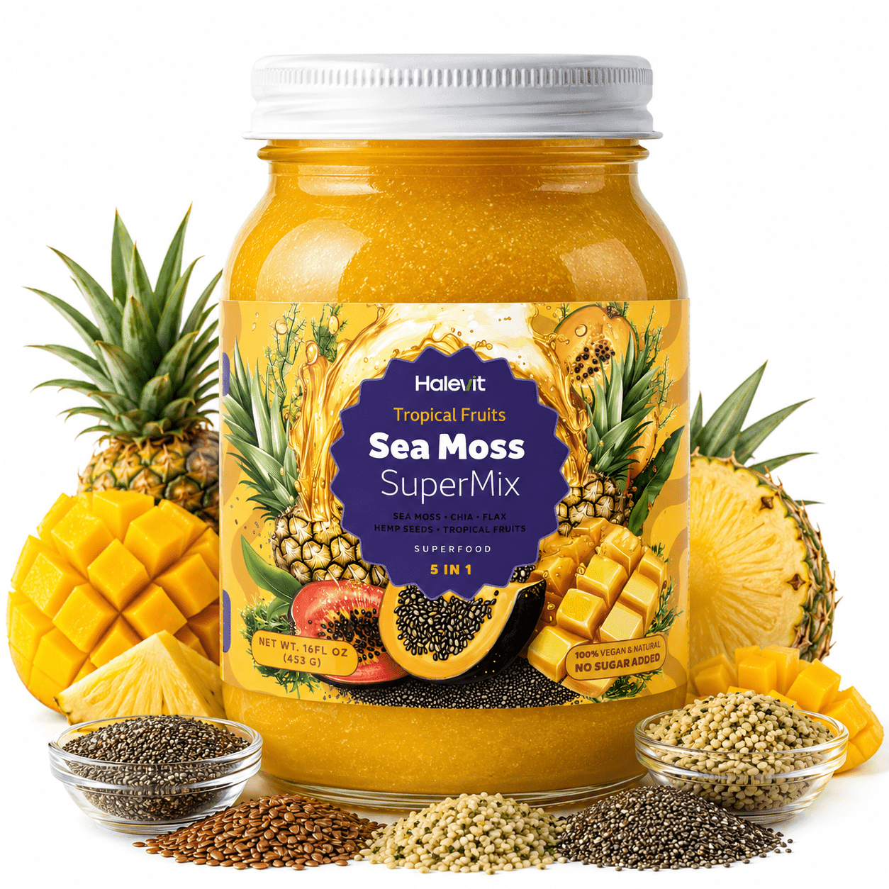 Halevit Irish Sea Moss Gel Superfood SuperMix Hemp Chia Flax Seeds, Made in USA