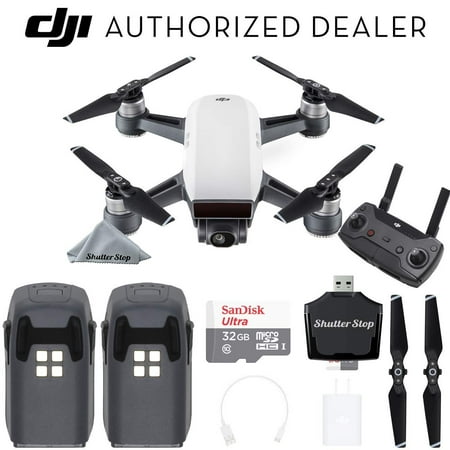 DJI Spark Drone Quadcopter (Alpine White) with Remote Controller, 2 Batteries, Sandisk 32GB Memory, Card Reader, Charger, Bundle Starter (Best Dji Spark Alternatives)