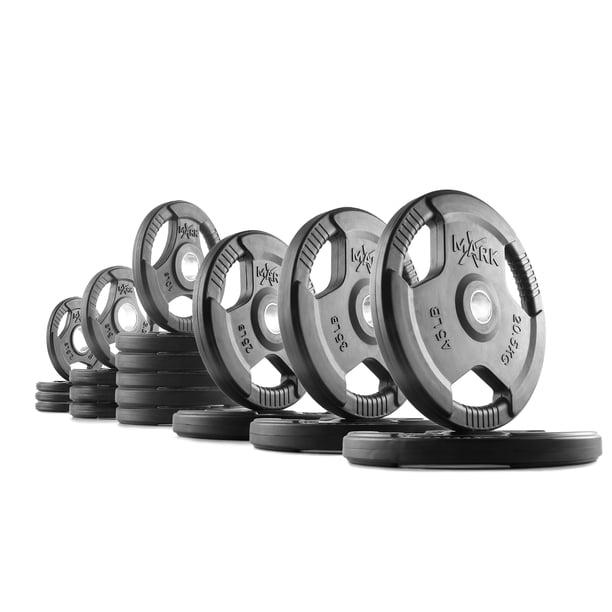 XMark Rubber Coated Trigrip Olympic Plate Weights 300 lb. Set