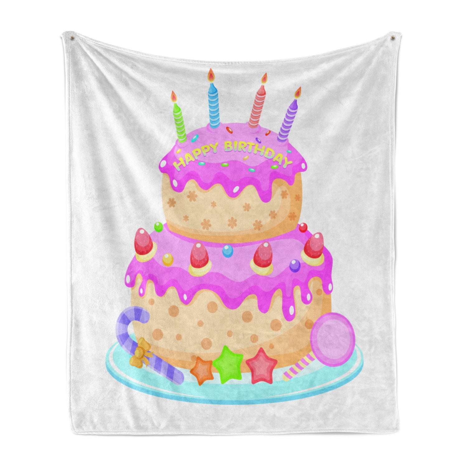 Birthday Party Soft Flannel Fleece Blanket, Pastel Colored Birthday Party  Cake with Candles and Candies Celebration Image, Cozy Plush for Indoor and  Outdoor Use, 60