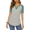 thumbnail image 6 of JGGSPWM Button Up Henley Shirts Womens Color Block Blouse V Neck Short Sleeve Tops Baseball Tshirts Color Block Tees Raglan Sleeve Tunic Sales Green M, 6 of 9