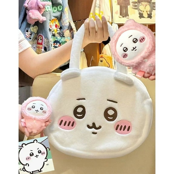 New cute chikawas self-deprecating bear handbag tote bag Hachiji Ikawa plush big head bag kawaii gift