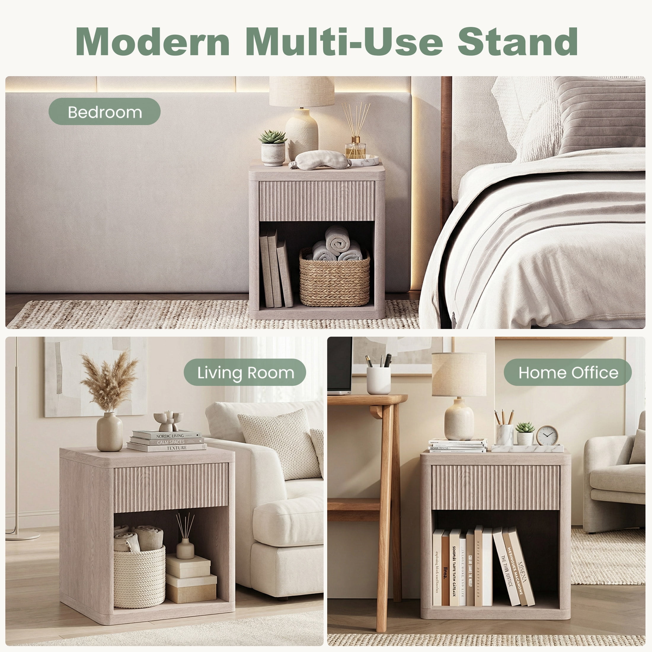 edx Nightstand, Modern Bedside Table with 1 Storage Drawer and Open Wood Shelf, for Living Room, Bedroom and Small Spaces, Accent Night Stand with Easy Assembly, 250 lbs Capacity, White Oak