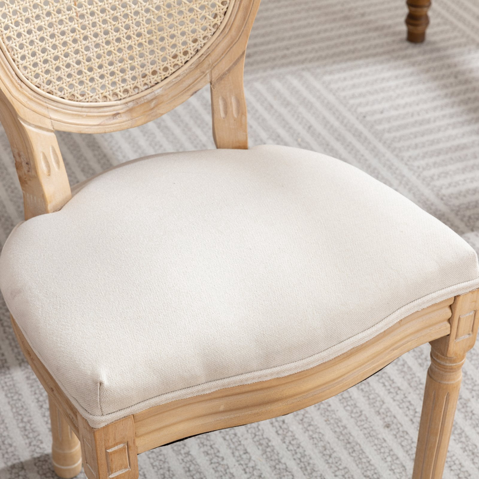 PORKISS Dining Chairs Modern Upholstered Set of 2, French Style Solid Wood Dining Side Chairs, Linen Fabric Dining Chair with Nailhead Trim, Beige A