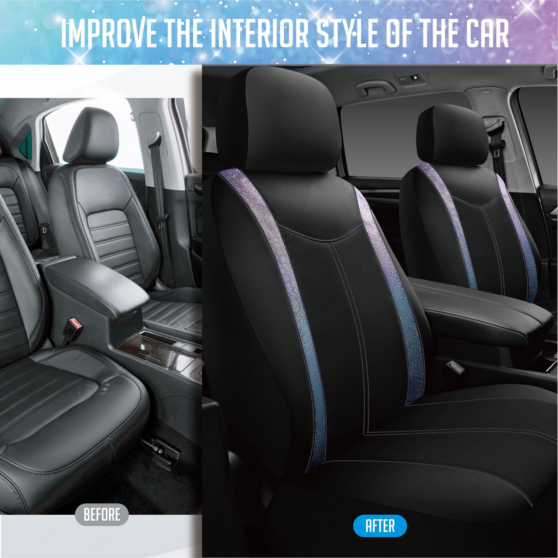 Auto Drive Diamond Leather Car Seat Cover,Luxury Bling Crystal Design,Universal Fit for Cars,SUVs Purple Blue