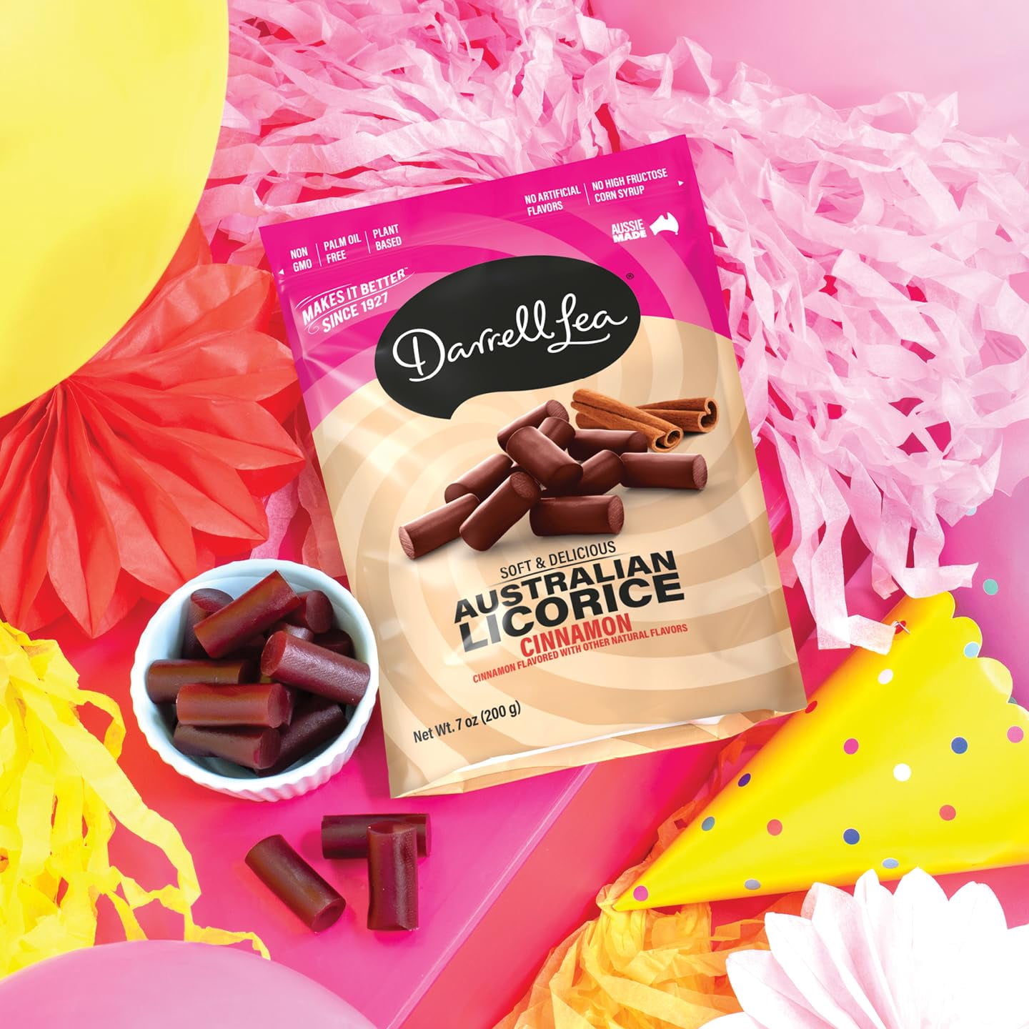 Darrell Lea Soft Australian Licorice, Non-GMO, No Palm Oil, Plant Based, No High Fructose Corn Syrup, Soft & Chewy Licorice Candy, Made in Australia, Cinnamon (7 Ounce (Pack of 8))