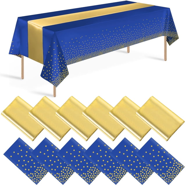 Mantel Zachely azul y dorado para decoración de fiesta, paquete de 12