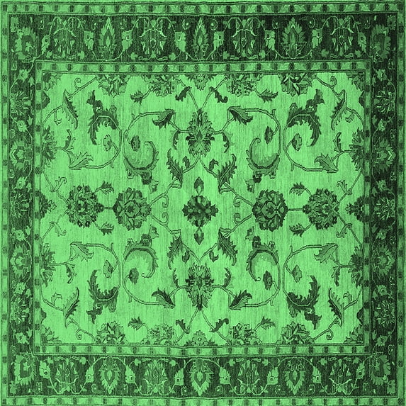 Ahgly Company Indoor Square Oriental Emerald Green Industrial Area Rugs, 7' Square