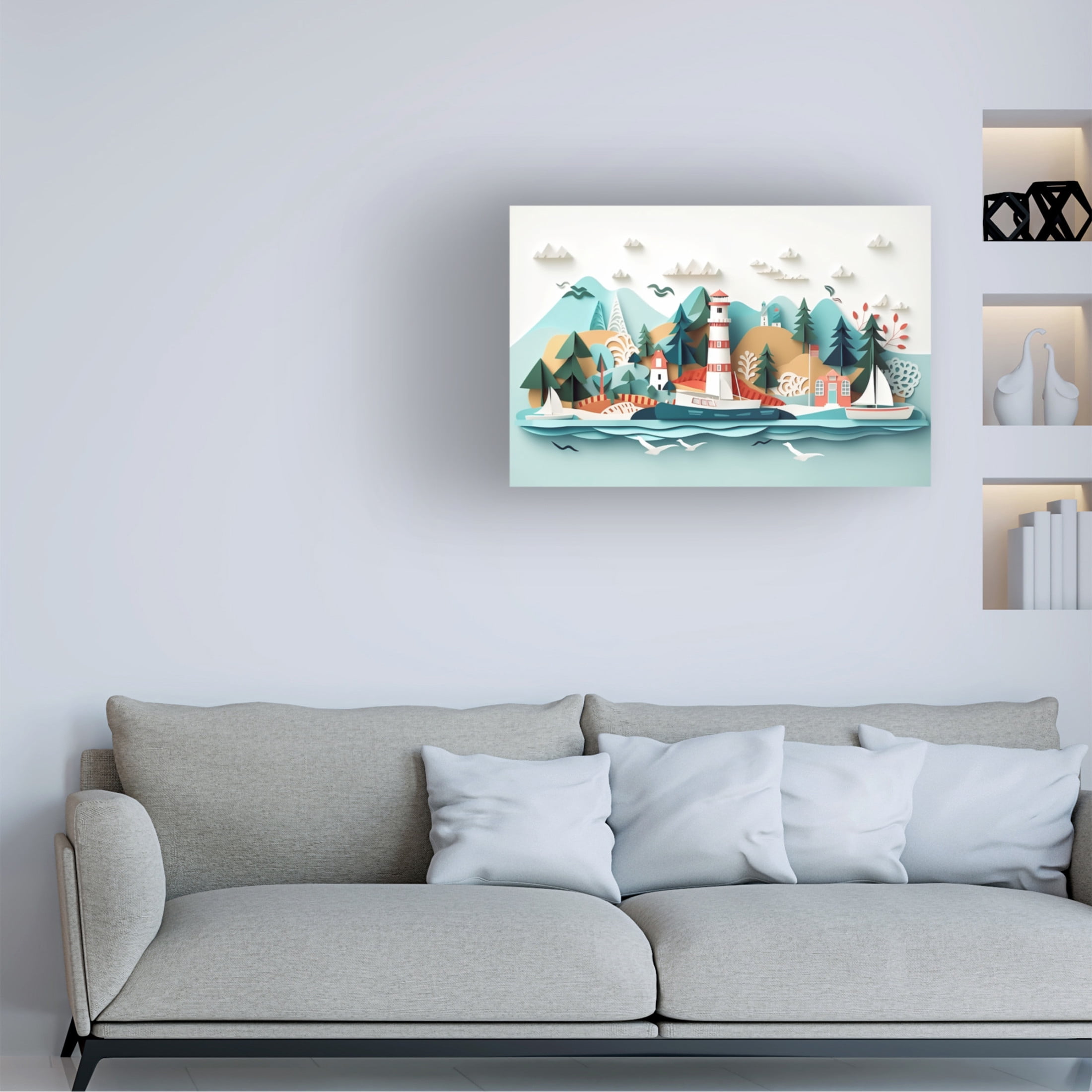 Canvas Wall Art - Ray Heere 'Paper Art Coastal Scene 1' Wall Art for Living Room, Bedroom, or Office Décor by Trademark Fine Art - 19 x 12 Inches