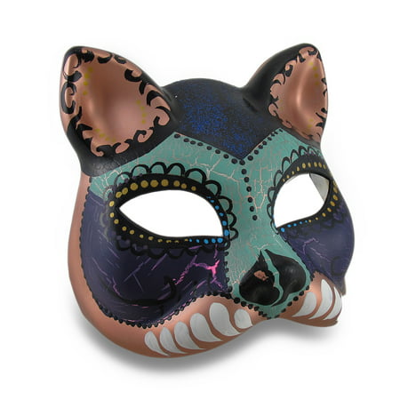 Colorful Cat Half-Face Mardi Gras Style Masquerade Mask