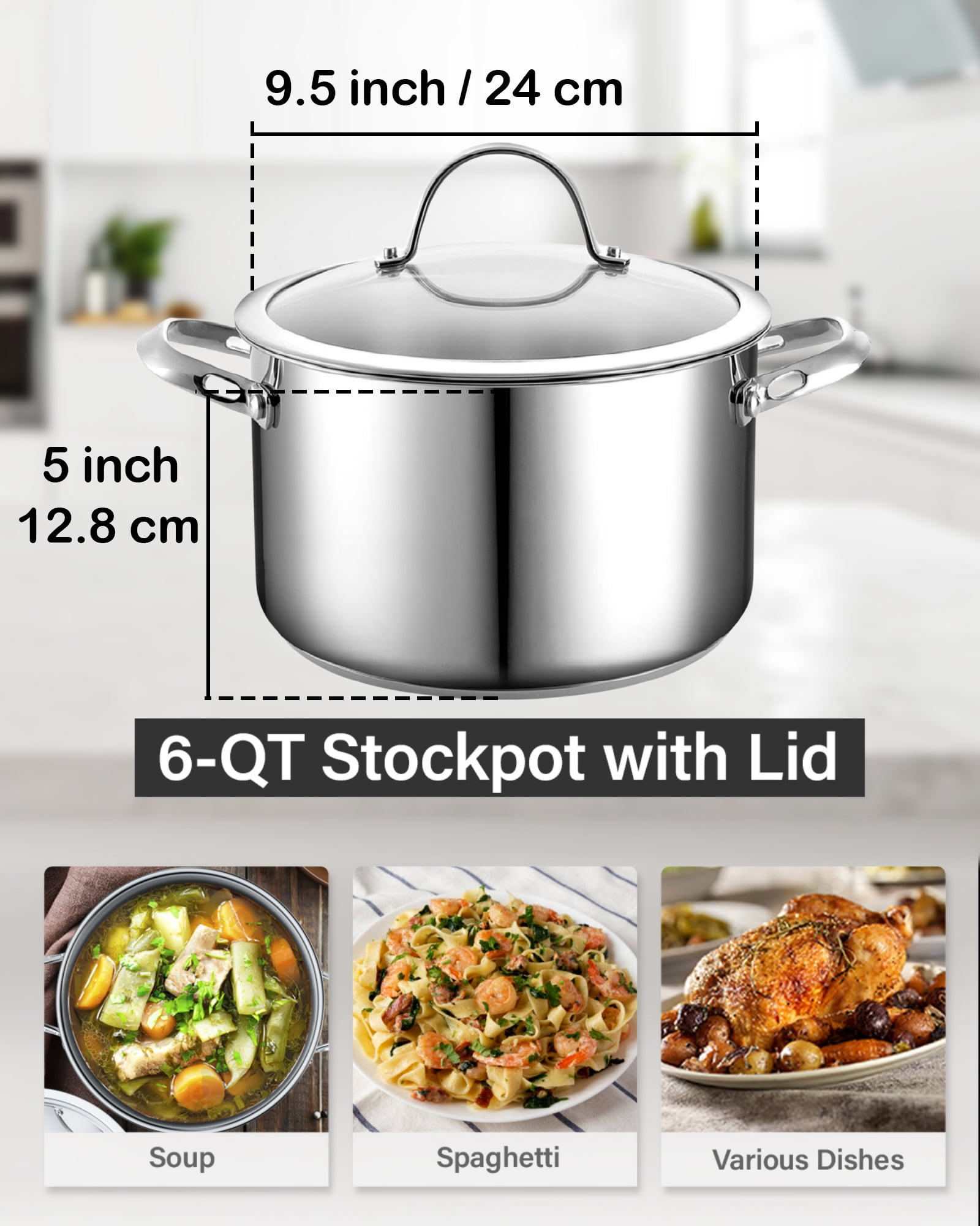 Stainless Steel Induction Pot with Glass Lid 3qt, 79 inch, Compatible with All Heat Sources, Oven Resistant, Dishwasher Safe, Stockpot Stew Cooking