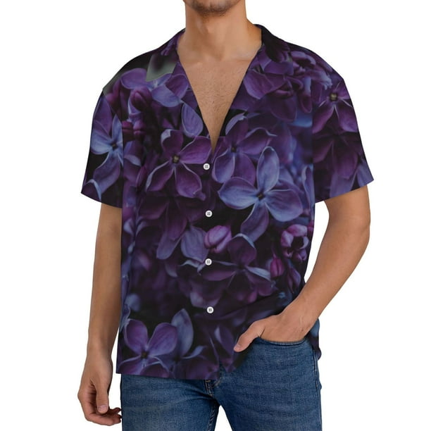 Fotbe Lilac Camisa Estampada de Manga Corta para Hombre, Casual de Verano, Estilo Playero, Sin Arrugas-Small