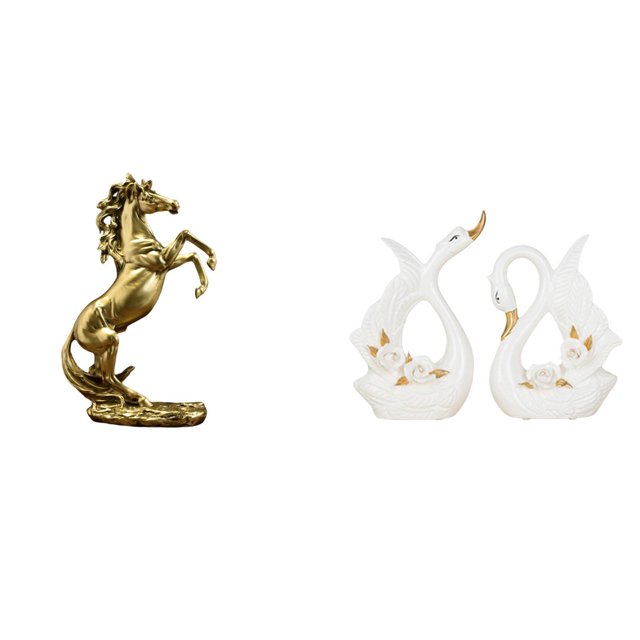 Estatua del caballo,Estatua de caballo de pie hecha a mano de resina de cafetería,Estatuas de cisnes,Estatua de cisne de cerámica Escultura de mesa de cisne Elegante,Figura de cisne de