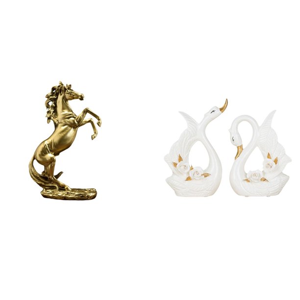 Estatua del caballo,Estatua de caballo de pie hecha a mano de resina de cafetería,Estatuas de cisnes,Estatua de cisne de cerámica Escultura de mesa de cisne Elegante,Figura de cisne de