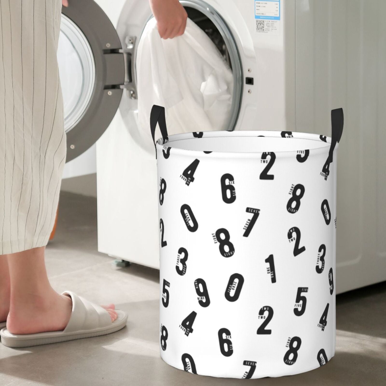 Large Laundry Basket with Handles - Math number Print black Kids Baby Dirty Clothes Laundry Hamper for Bedroom Aesthetic
