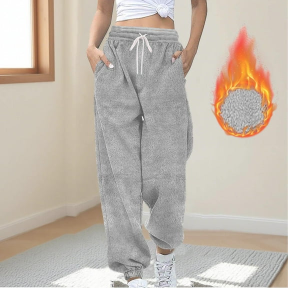 Pants for Women Drawstring Elastic Waist Sweatpants Fleece Pockets Casual Solid Color Jogging Sweatpants,Sweatpants for Women Gray XXL