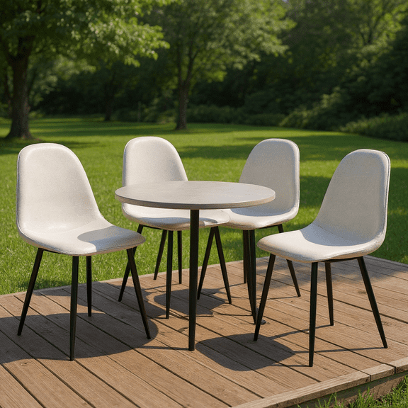 Homy Casa Set of 4 Outdoor Dining Chairs Modern Upholstered Side Chairs with Ergonomic Curved Back and Sturdy Metal Legs for Patio Garden Balcony and Backyard