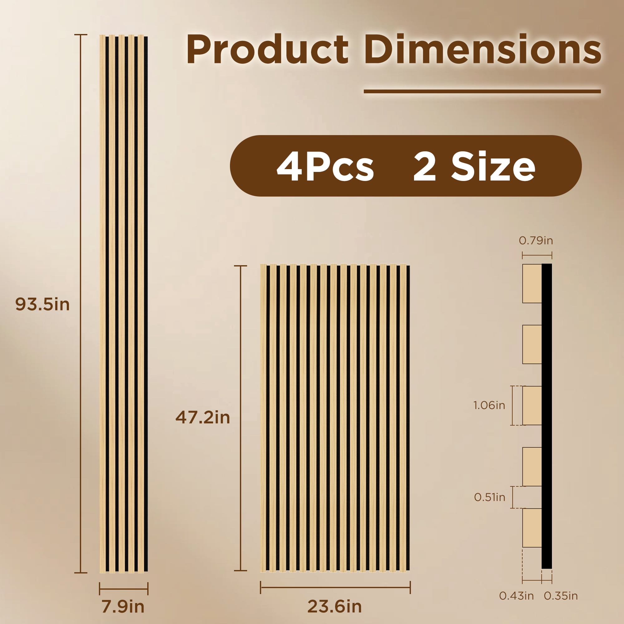Fahomiss Modern Acoustic Wood Slat Wall Panels 4-Pack 47"x24", Natural 3D Soundproof Decor