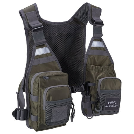 Bassdash FV08 Ultra Lightweight Unisex Fishing Vest Pack Army Green