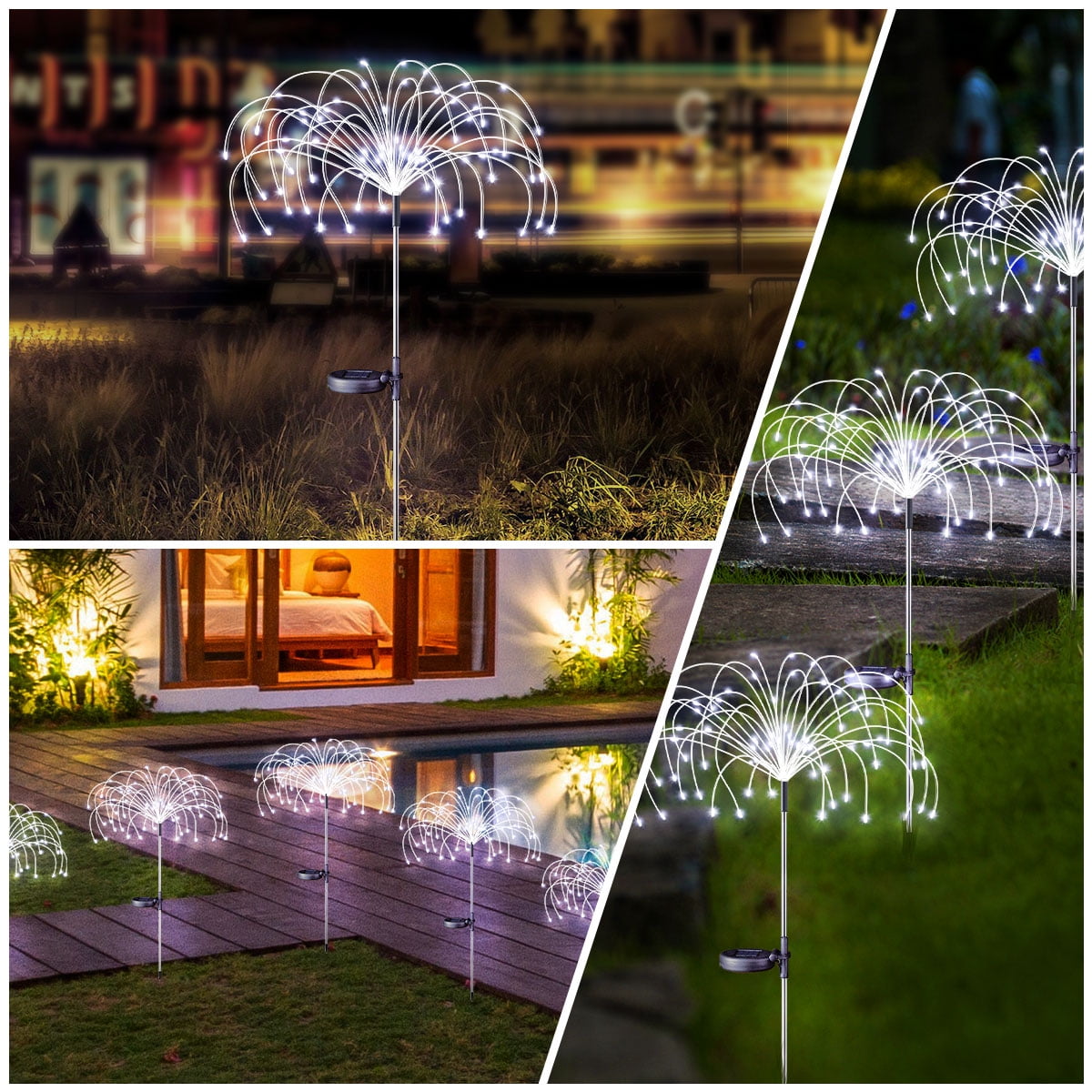 Rirool 6 Pack Solar Firework Lights, 120 LED Outdoor Garden Lights, Waterproof IP65 Pathway Yard Decor, DIY Copper Wire, Auto On/Off, Cool White