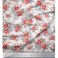thumbnail image 1 of Soimoi Tissu Popeline de Coton Imprimé Feuilles & Roses au Mètre 56 Pouces de Large, 1 of 3