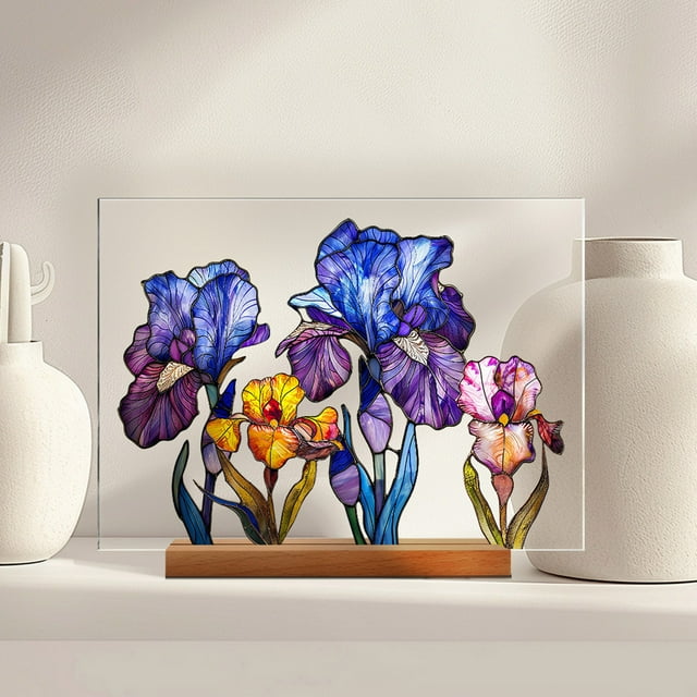 Acrylic Display Box,Acrylic Printed Desktop Display Floral Decoration Wooden Base Transparent Desktop Ornament
