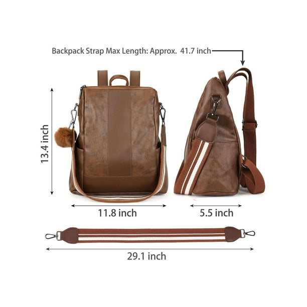 brown leather anti-theft backpack  Gurney Leather Backpack *Material Classic 18" faux leather anti