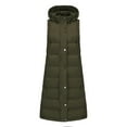 thumbnail image 7 of Women's Long Quilted Puffer Vest Plus Size Sleeveless Winter Hooded Coats Zipper Snap Casual Jacket Outerwear Army Green, 3XL, 7 of 7