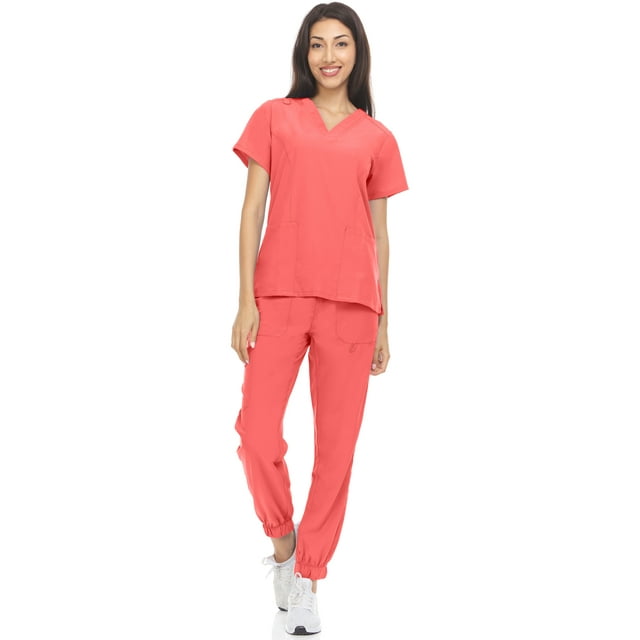 Hey Collection Womens Stretch Colorful VNeck Jogger Scrubs Set