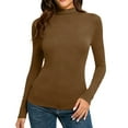 thumbnail image 5 of Women's Mock Turtle Neck Slim Fit Long Sleeve Shirts Fall Fashion Tight Tops Basic Tee Winter Undershirt Brown S, 5 of 5