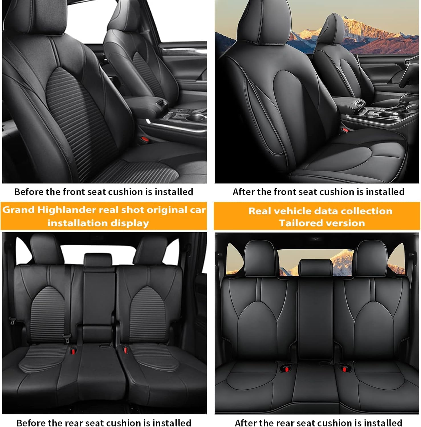 IKABEVEM Seat Cover Compatible with 2024 2025 Toyota Grand Highlander : Custom Fit Car Seat Covers for Grand Highlander Three Rows 8 Seats withwith Second Row 40/60 Split,Full Set Faux Leather Black