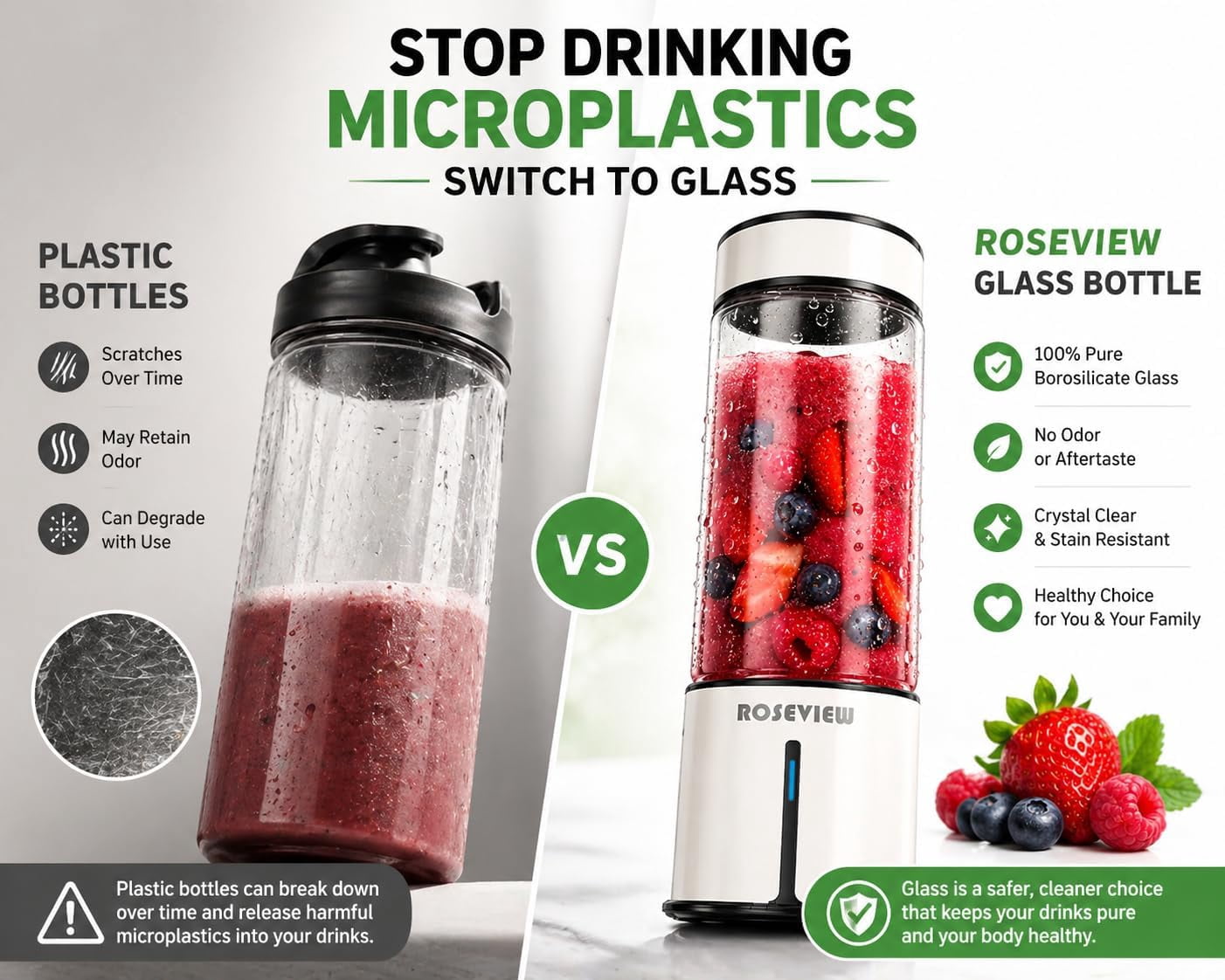 Glass blender for shakes and smoothies ROSEVIEW glass bottle blender cordless jar for shakes and smoothies cordless mixer handheld rechargeable mini juicer