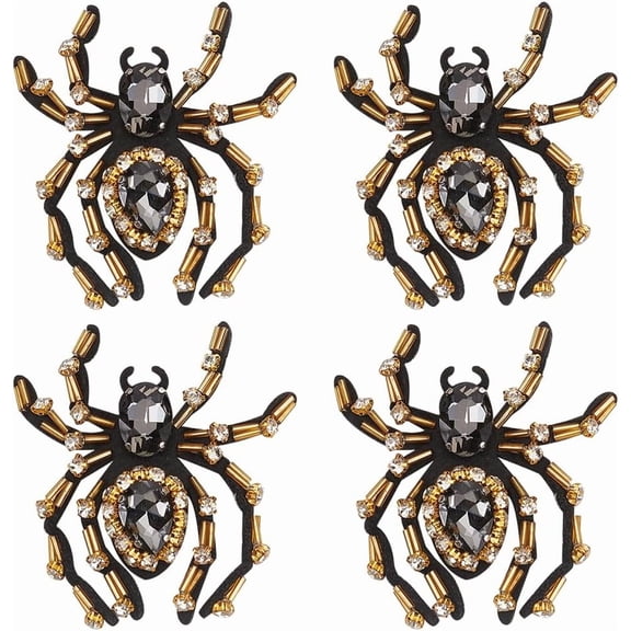 4Pcs Rhinestones Beaded Spider Patches Applique Black Spider Sew on Crystal Patches Bling Spider Embroidered Patches Diamond for Halloween Clothes Decoration Hat Dress Fabric Craft Sewing DIY DIY