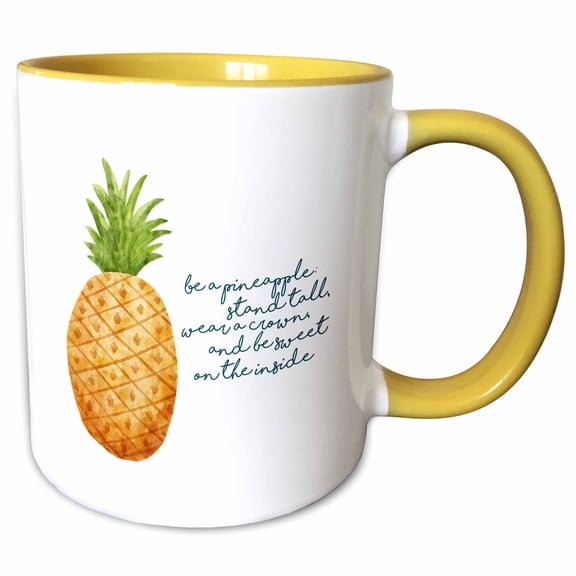 3drose, Watercolor Pineapple with Inspirational Be a Pineapple Verse, 15oz Two-tone Yellow Mug