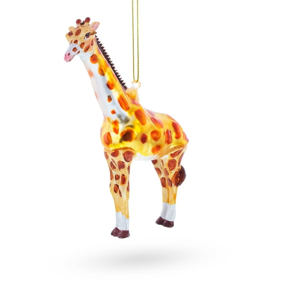 Glittered Giraffe Glass Christmas Ornament