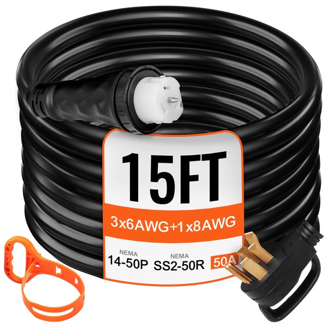 Cable de extensión para generador VEVOR, 15 pies, 50 A, NEMA 14-50P a SS2-50R