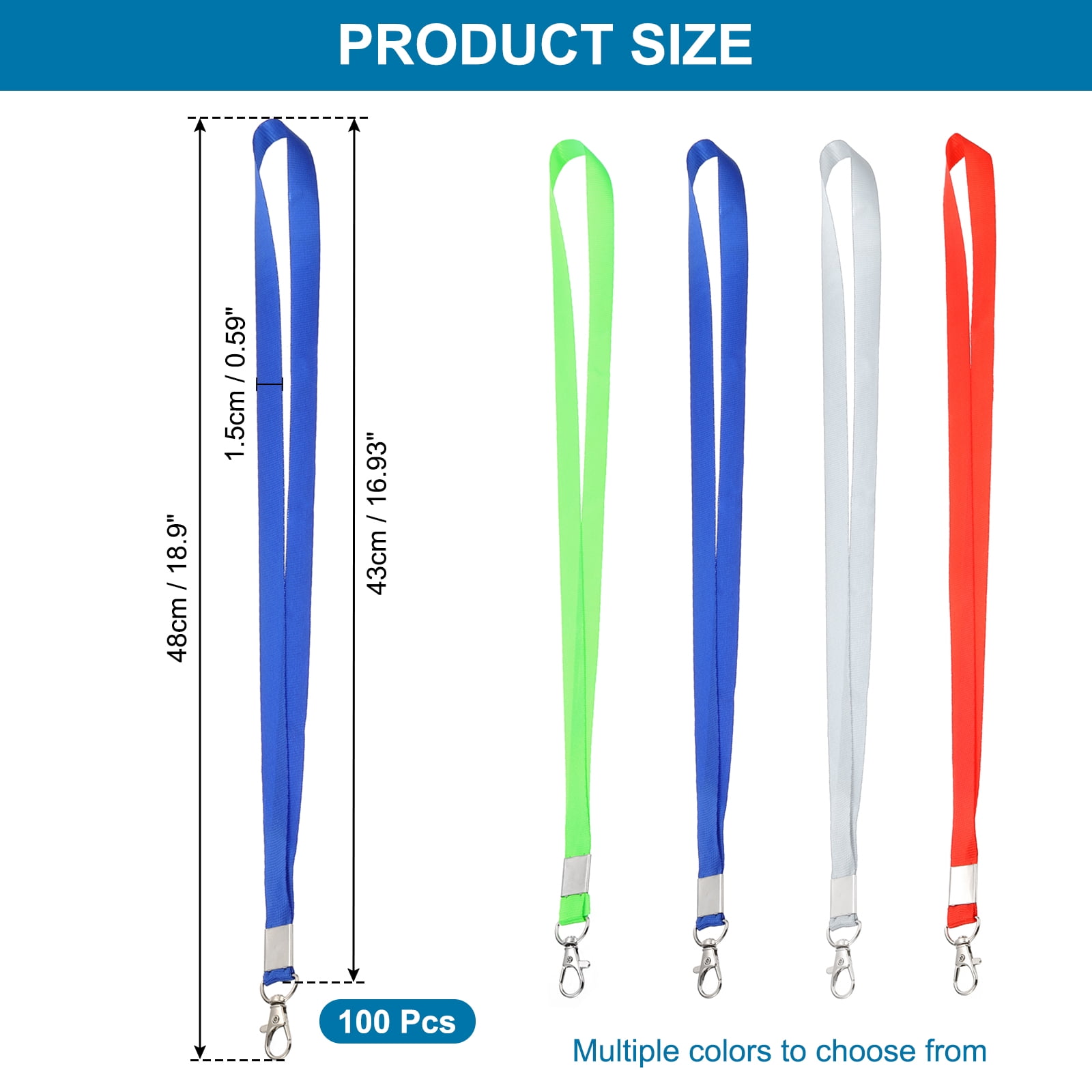 Uxcell 48cm Lanyards Bulk, 100Pcs Teacher Lanyards for ID Badges Keys Badge Lanyard Durable Personalized with Clip for ID Card, Blue