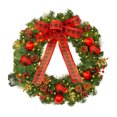 thumbnail image 2 of 24 Inch Pre-lit Christmas Wreath with Buffalo Plaid Bow, LED Lighted Artificial Wreath with Pinecones & Berries for Front Door, Outdoor Indoor Xmas Holiday Decor with Timer, 2 of 7