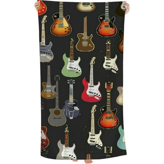 PHYHOO Music Guitar Microfiber Beach Towel, Colorful Guitar Large Oversized Beach Towel Lightweight Quick Dry Soft Absorbent Bath Towel, Sand Free Towel for Swimming Travel Sports 30x60in