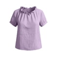 thumbnail image 7 of GUACER Women's Cotton Linen Ruffle Neck Short Sleeve Tops Loose Fit Summer Blouses for Casual & Beach, 7 of 7