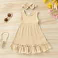 thumbnail image 4 of Tiny Cutey Baby Girl Dress Kid Summer Sleeveless Solid Beach Casual Dresses Sundress Clothes with Headband for 18-24 Months, 4 of 6